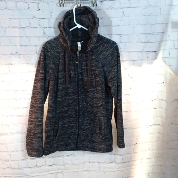 Green  Tea Gray Fleece Womans Black & Gray  Jacket L‎ - Picture 1 of 9